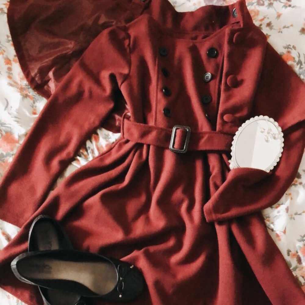 Double button maroon dress with matching shawl